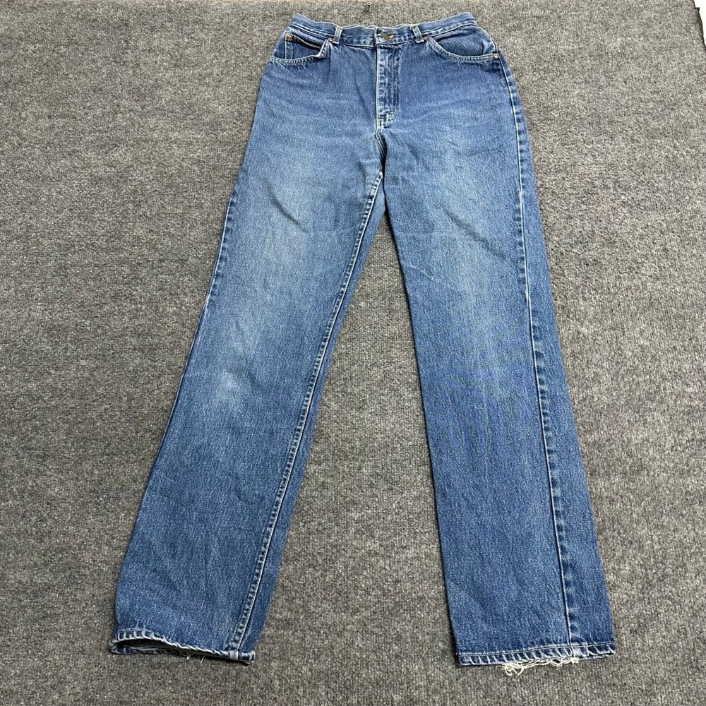 Lee Jeans Womens Size 12 Blue Cotton High Rise Straight Leg USA Made Frayed Hem